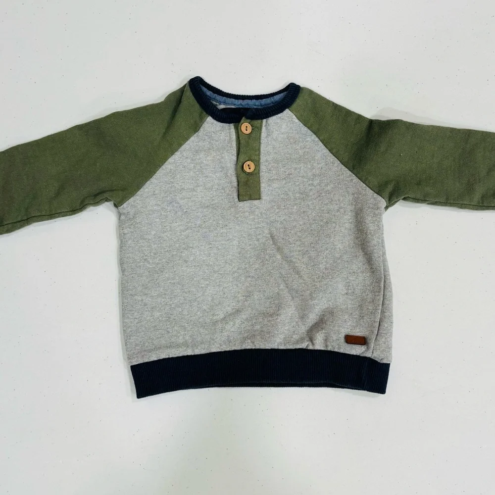 7 For All Mankind Olive and Heather Gray Kids Pullover Top, 12 Month - Picture 1 of 5